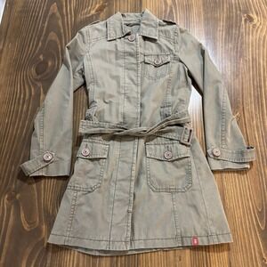 EDC BY ESPRIT Womens Utility Jacket Medium Khaki Cotton Belted Trench Coat